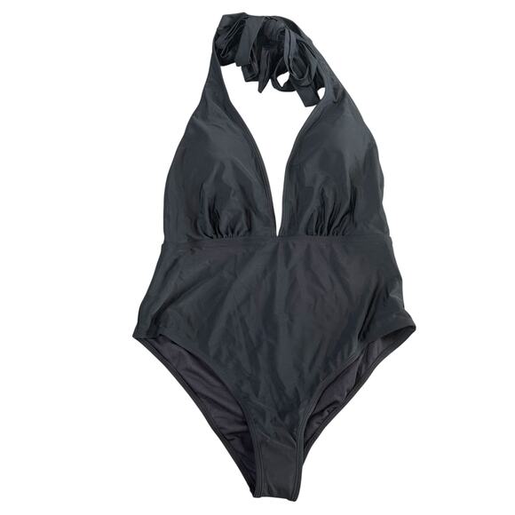 Cupshe Women's Halter Neck Plunge One Piece Black Swimsuit Size L - Picture 1 of 4